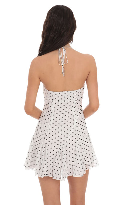 Lucy In The Sky Polka Dot Halter Flare Dress in White