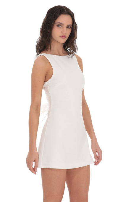 Lucy In The Sky High Neck Back Bow Dress in White