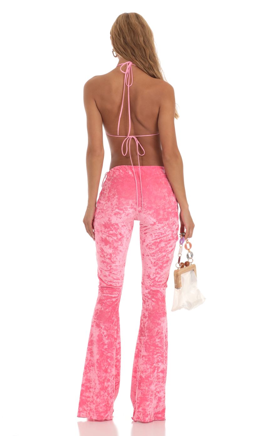 Lucy In The Sky Crushed Velvet Two Piece Set in Pink