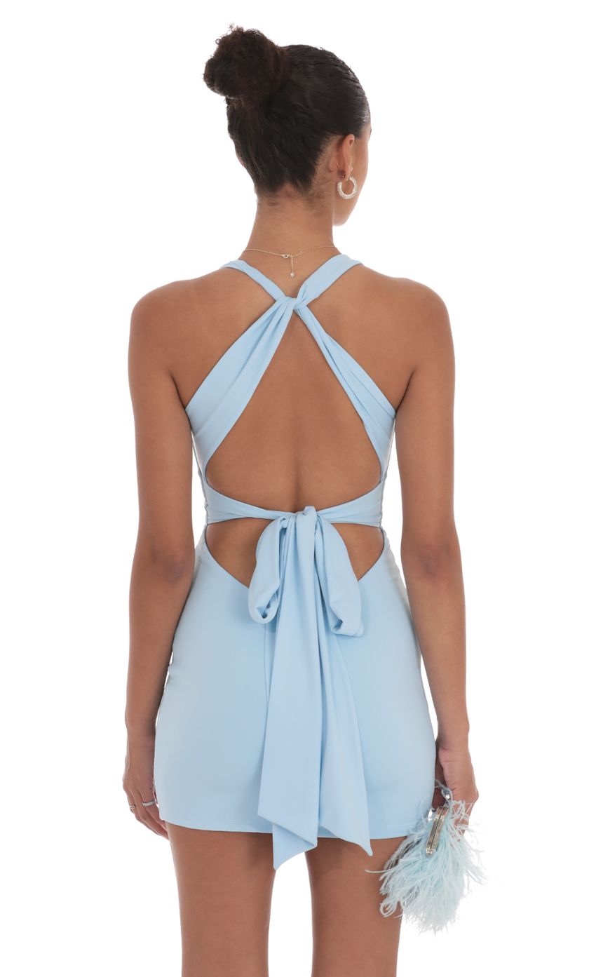 Lucy In The Sky Twist Open Back Dress in Light Blue