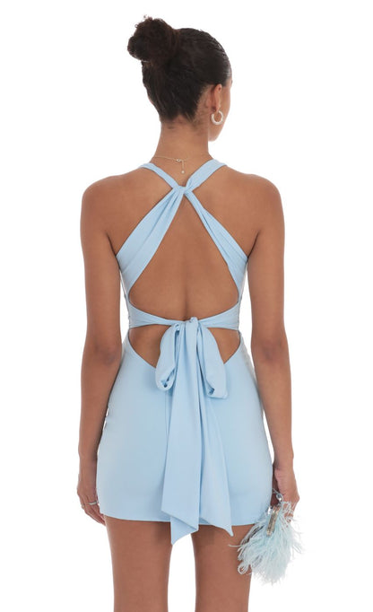 Lucy In The Sky Twist Open Back Dress in Light Blue