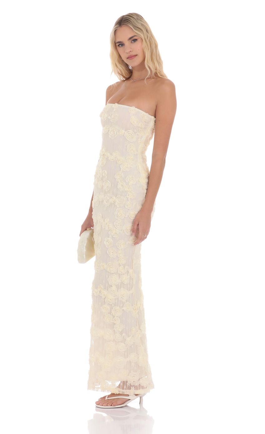 Lucy In The Sky Rosette Strapless Maxi Dress in Cream