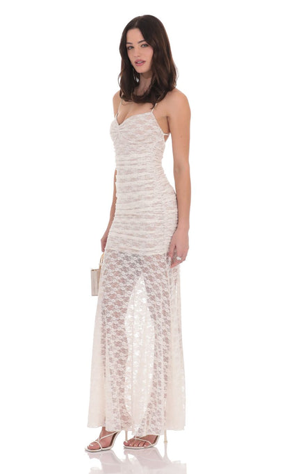 Lucy In The Sky Lace Ruched Mermaid Dress in White