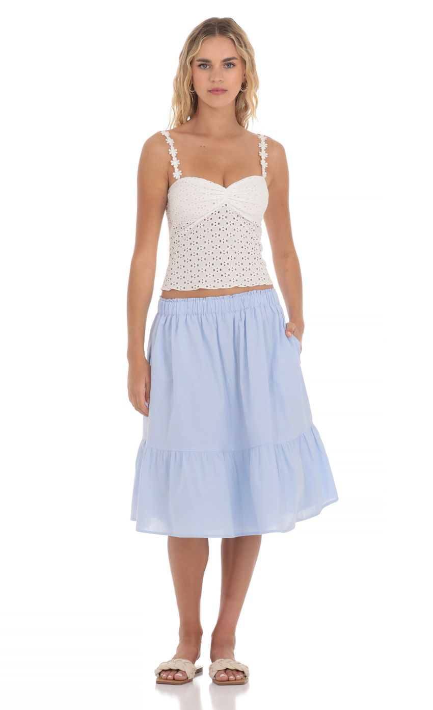Lucy in the Sky Drawstring Midi Skirt in Light Blue