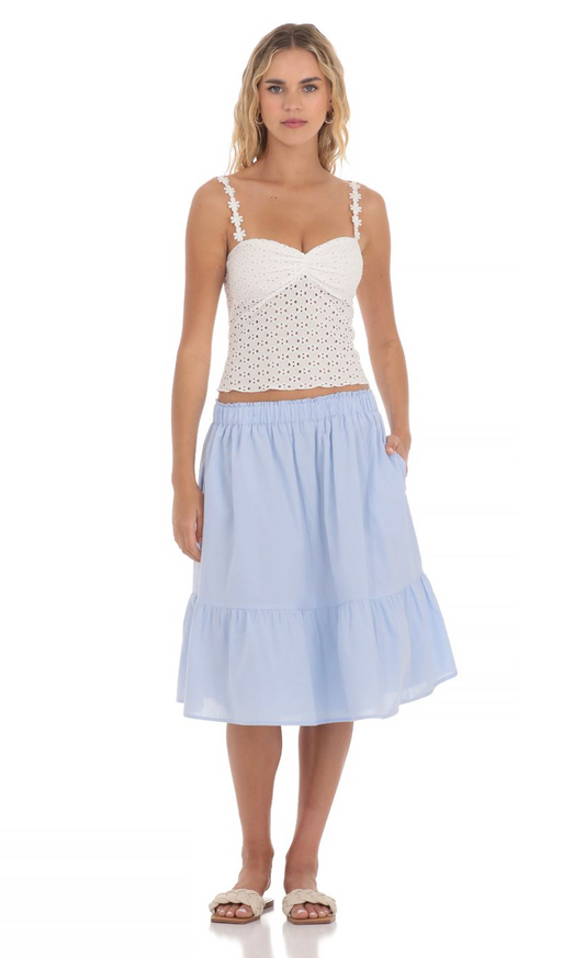 Lucy in the Sky Drawstring Midi Skirt in Light Blue