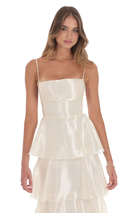 Lucy In The Sky Crinkle Sheen Maxi Dress in Deep Cream