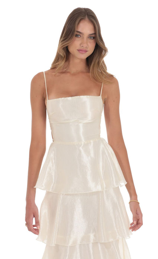 Lucy In The Sky Crinkle Sheen Maxi Dress in Deep Cream