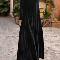 Ursime Velvet Solid Crew Neck Long Sleeve Maxi Dress