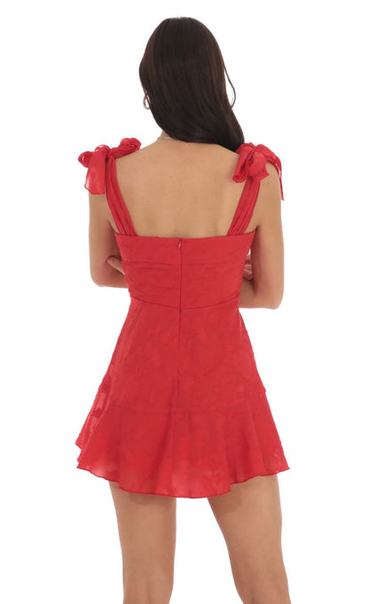 Lucy In The Sky Textured Floral A-line Dress in Red