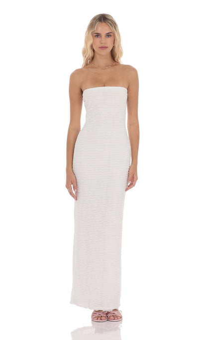 Lucy In The Sky Strapless Ruffle Maxi Dress in White