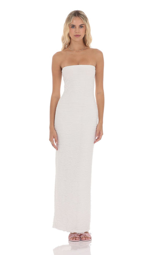 Lucy In The Sky Strapless Ruffle Maxi Dress in White