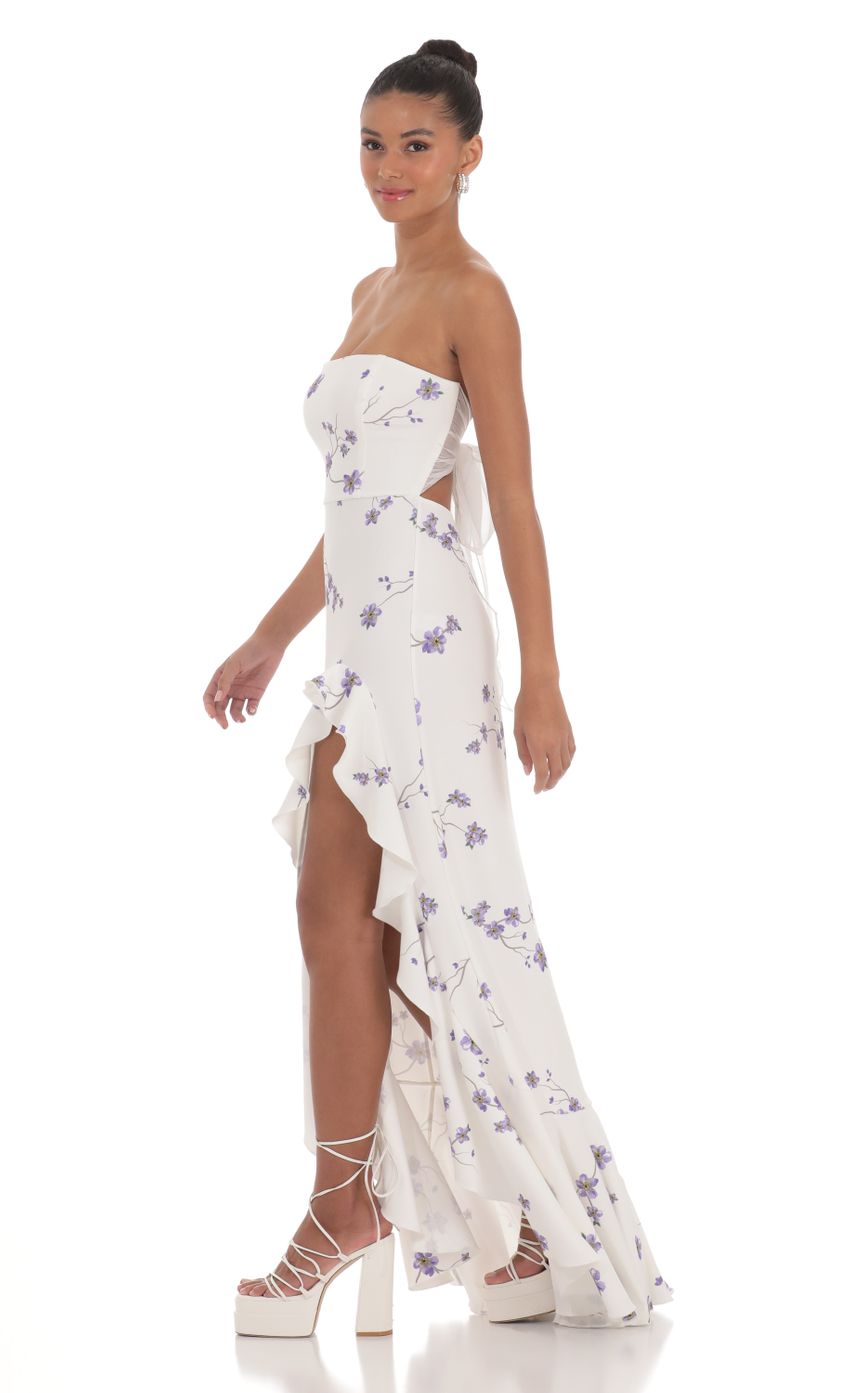Lucy In The Sky Strapless Back Bow Corset Maxi Dress in Lavender