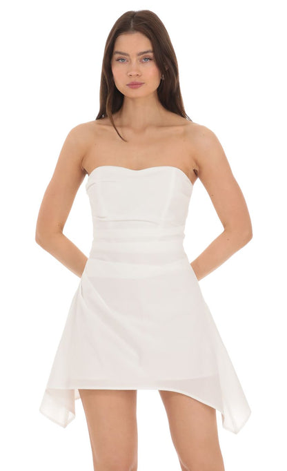 Lucy In The Sky Strapless Asymmetrical Dress in White