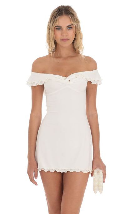 Lucy In The Sky Off Shoulder Twist Dress in White