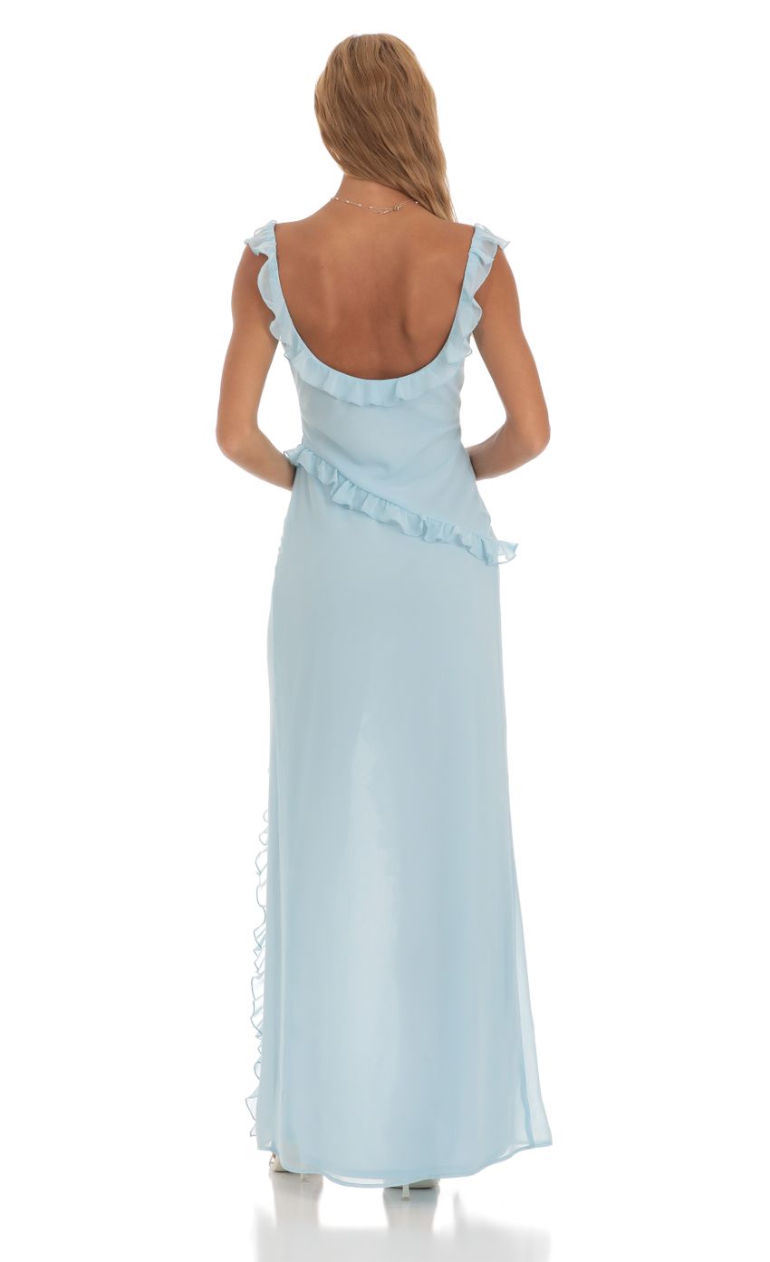 Lucy in the Sky Chiffon Ruffle Dress in Blue