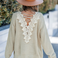 Cupshe Beige Off-Shoulder Lace-Up Back Floral Top (x2)