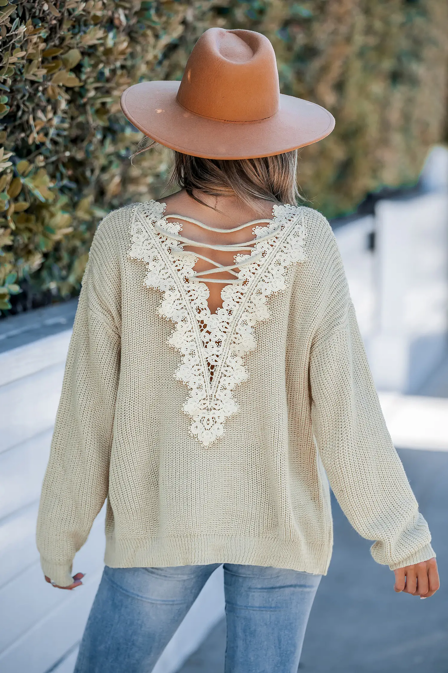 Cupshe Beige Off-Shoulder Lace-Up Back Floral Top (x2)