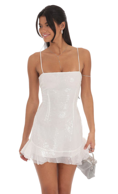 Lucy In The Sky Sequin Ruffle Dress in White