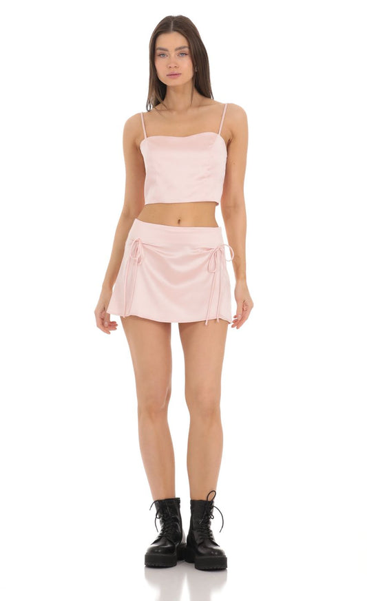 Lucy In The Sky Satin Two Piece Set in Pink
