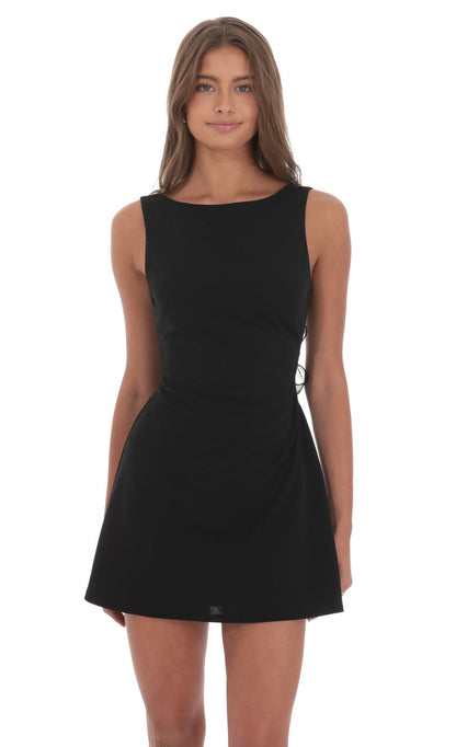 Lucy In The Sky High Neck Back Bow Dress in Black