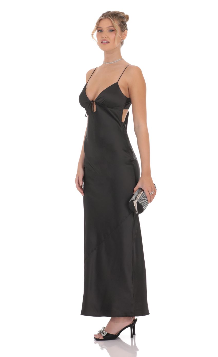 Lucy In The Sky Satin Back Tie Maxi Dress in Black