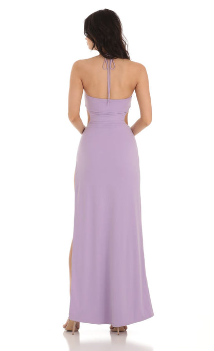 Lucy In The Sky Rhinestone Cutout Maxi Dress in Purple