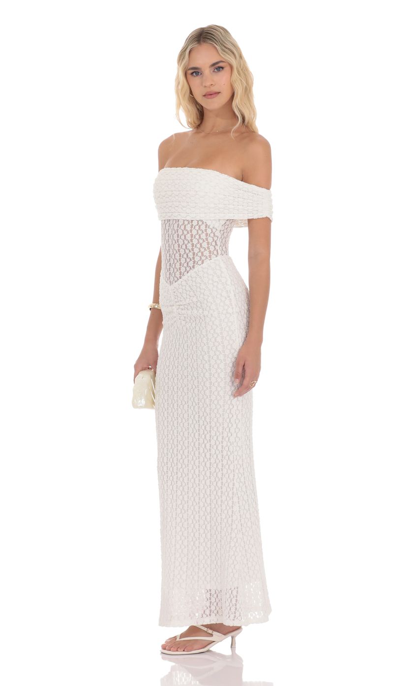 Lucy In The Sky Off Shoulder Lace Bodycon Maxi Dress in White