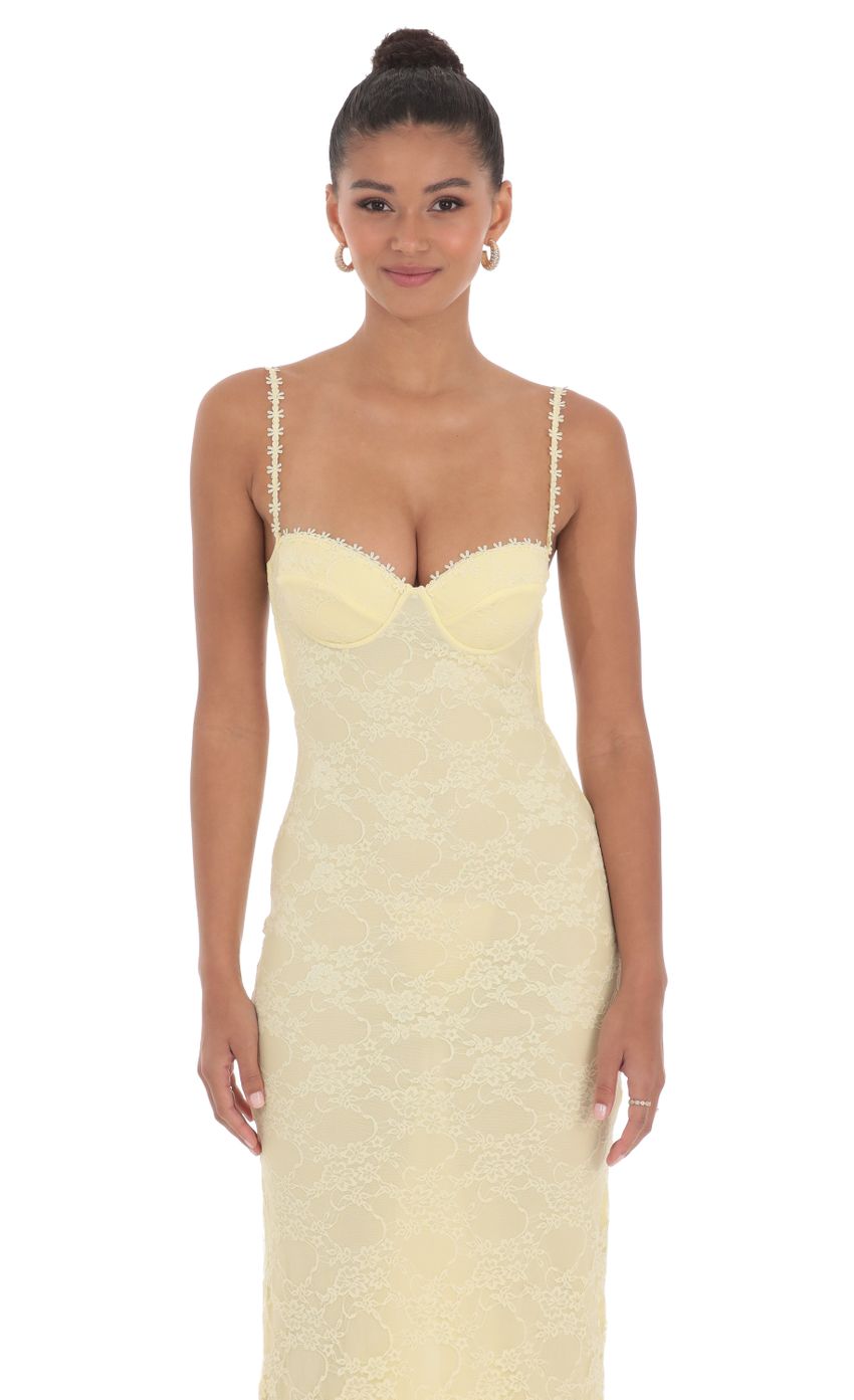 Lucy In The Sky Lace Floral Trim Maxi Dress in Yellow