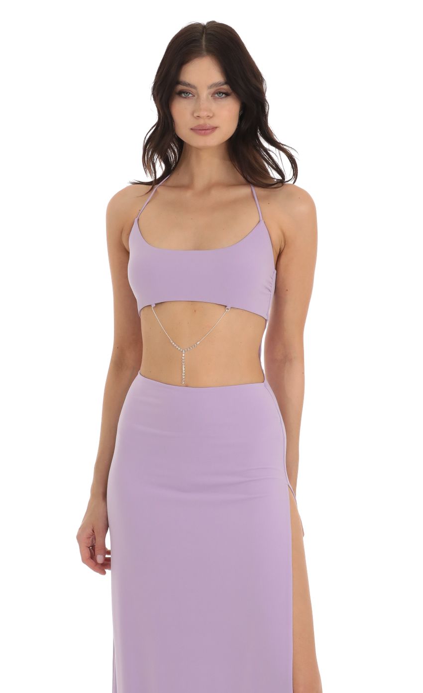 Lucy In The Sky Rhinestone Cutout Maxi Dress in Purple