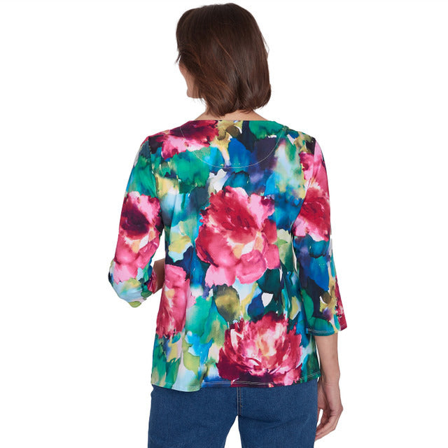 Alfred Dunner Women's Bold Watercolor Floral Top