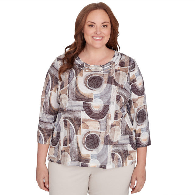 Alfred Dunner Women's Geometric Patch Print Top