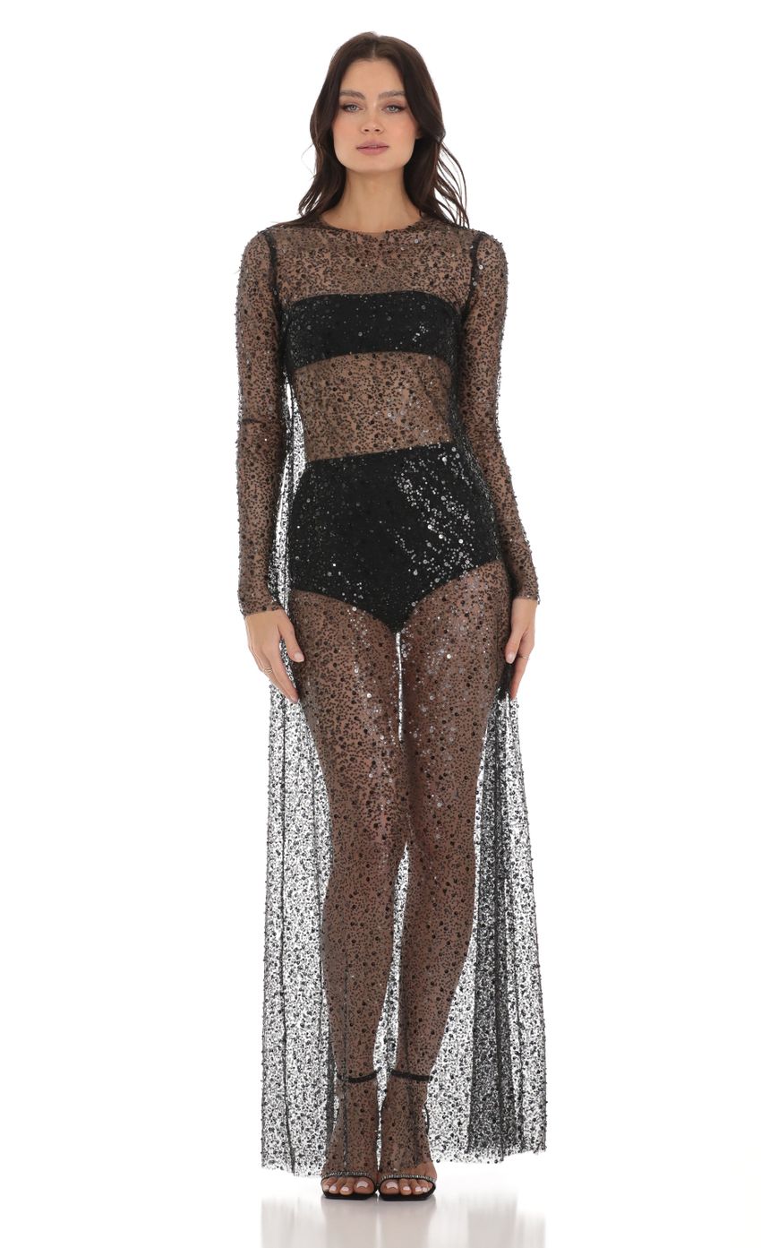 Lucy in the Sky Sequin Mesh Dress in Black