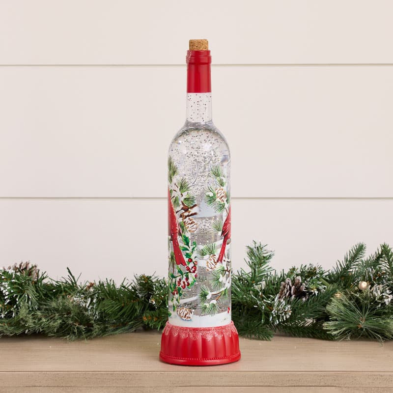 Cracker Barrel Cardinal Bottle Glitter Globe