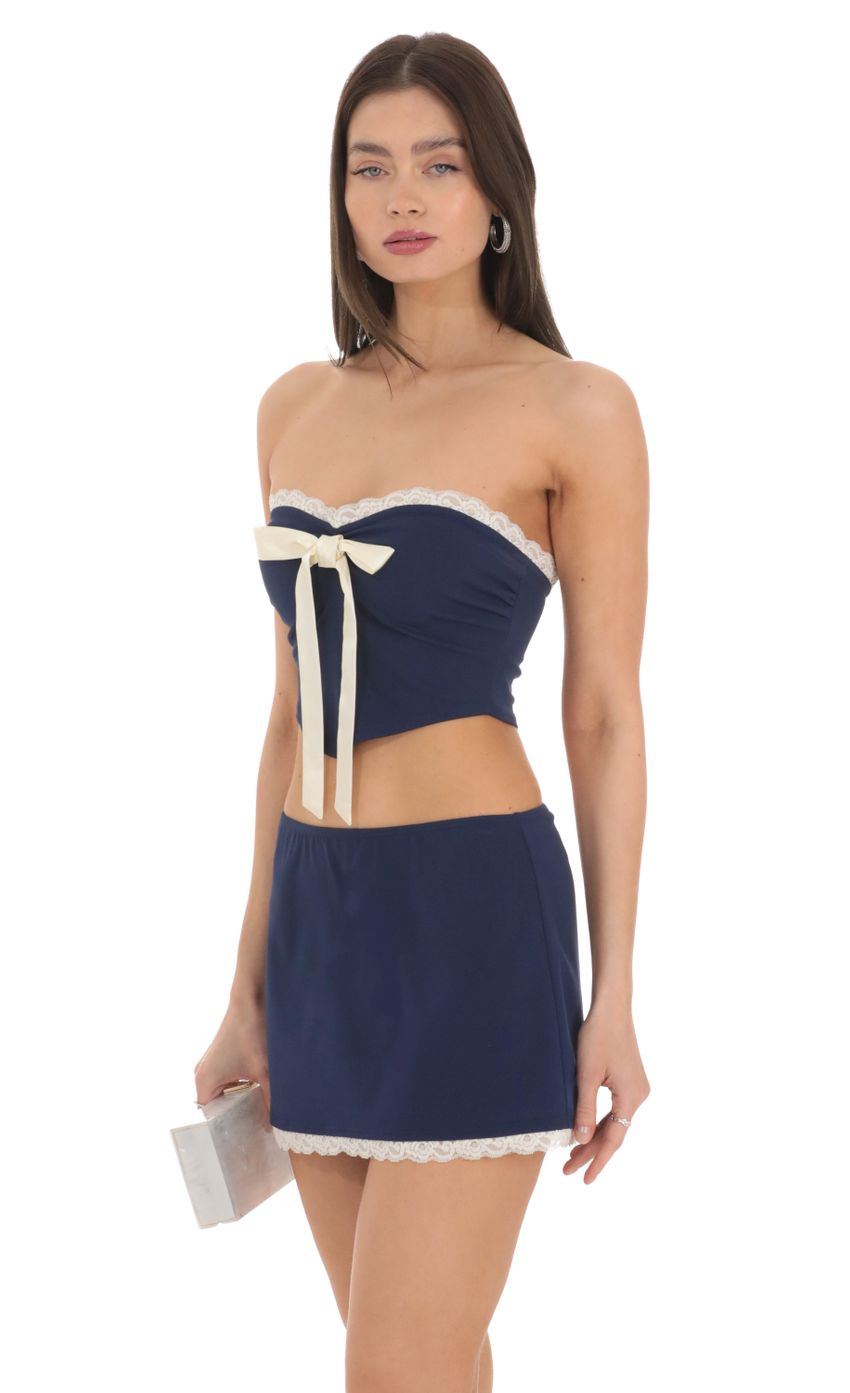 Lucy In The Sky Pointed Bow Two Piece Set in Navy