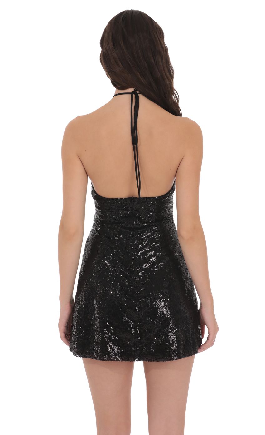 Lucy In The Sky Sequin Florette Halter Dress in Black