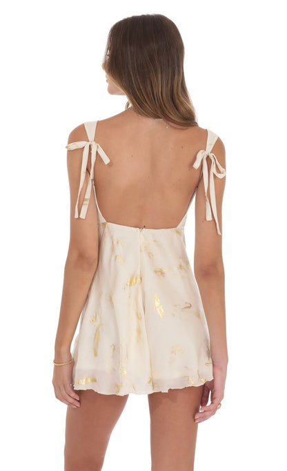 Lucy In The Sky Gold Foil Open Back Dress in Cream