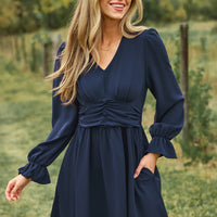 Cupshe Navy Ruched Waist Ruffle Cuff Mini Dress (x2)