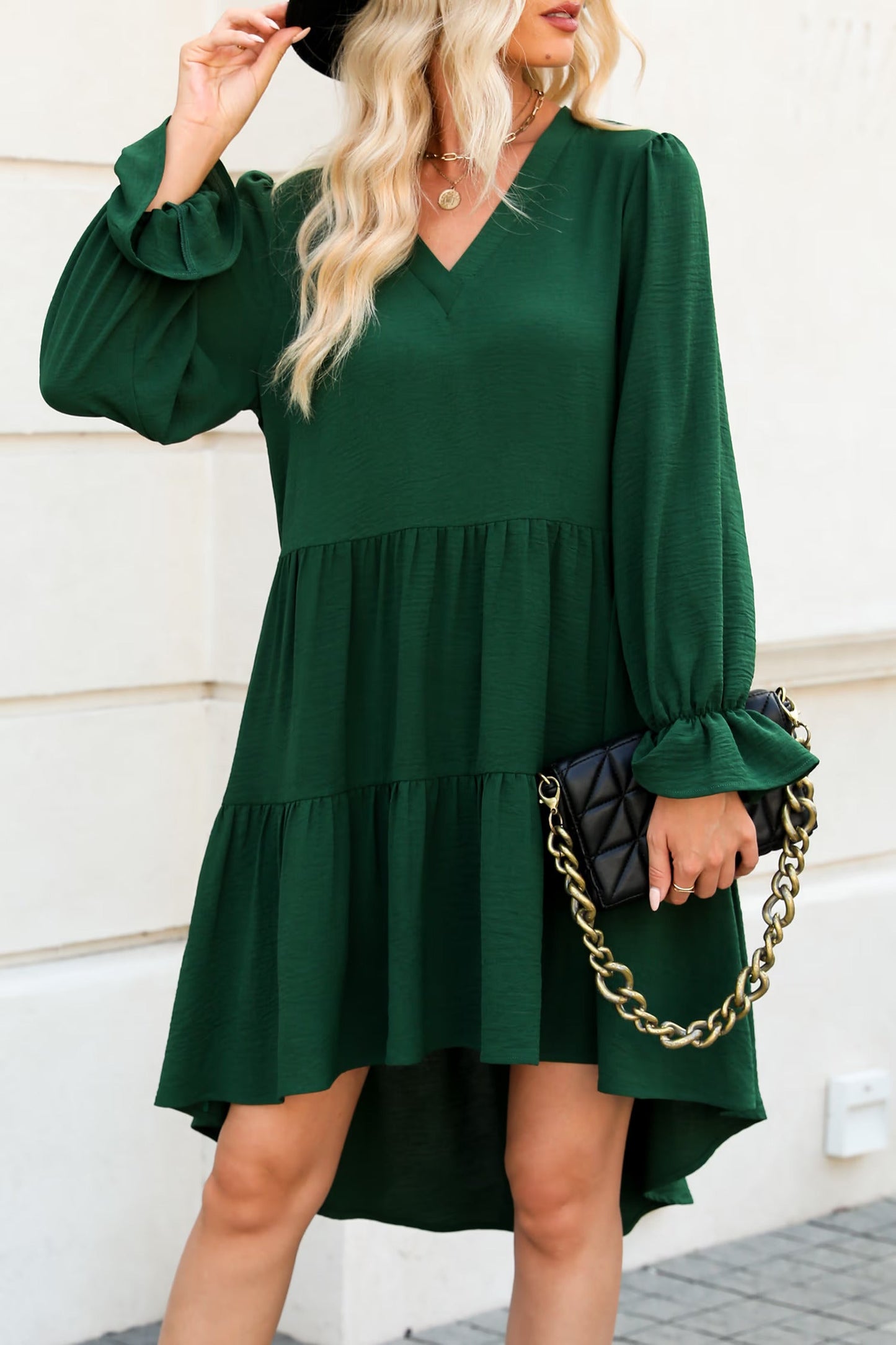 Cupshe V-neck Puff Sleeve Ruffle Mini Dress(X2)