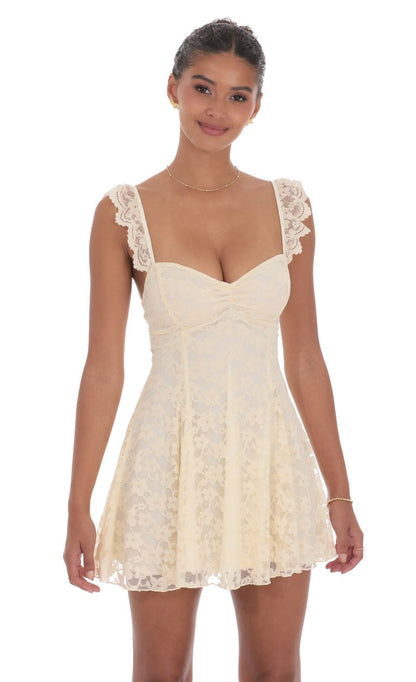 Lucy In The Sky Lace Fit and Flare Dress in Cream