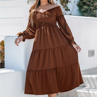 Cupshe Brown Off-Shoulder Smocked Bodice Poet Sleeve Midi Dress