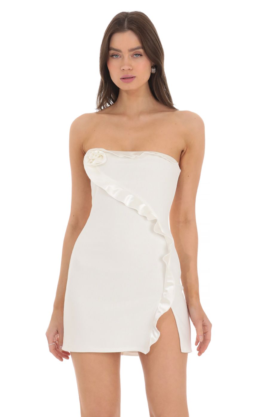 Lucy in the Sky Flower Ruffle Slit Dress in White