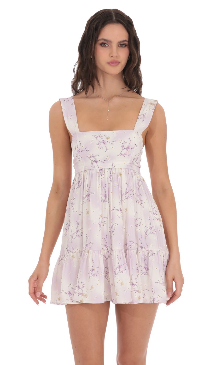 Lucy In The Sky Floral Babydoll Dress in Lavender Cream