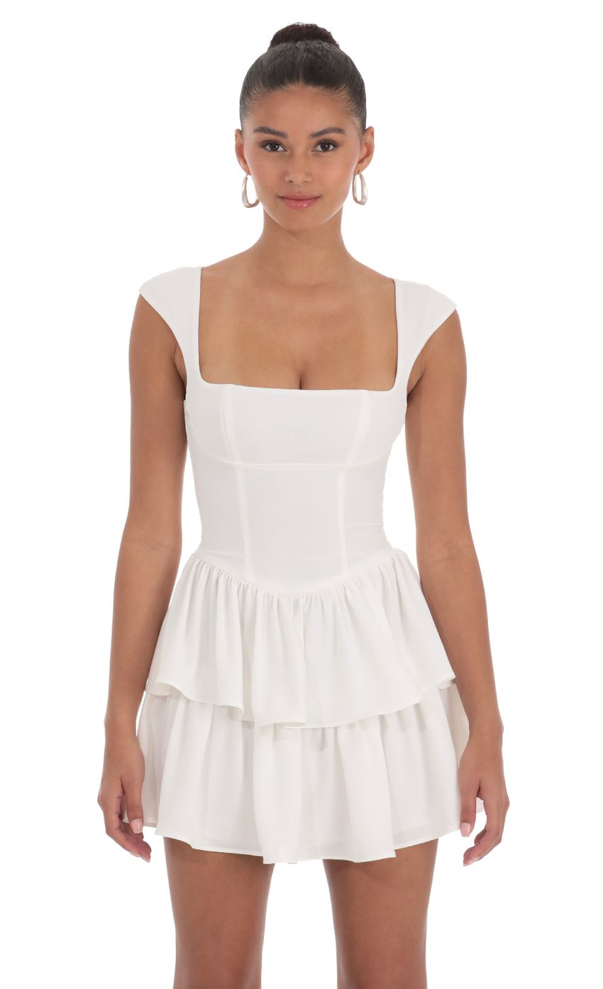 Lucy In The Sky Wide Strap Ruffle Dress in White