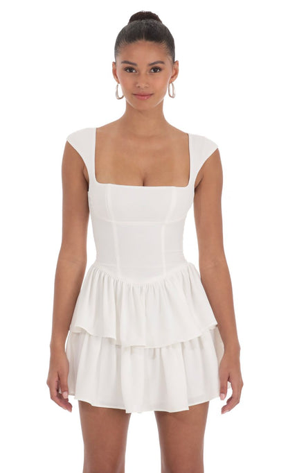 Lucy In The Sky Wide Strap Ruffle Dress in White
