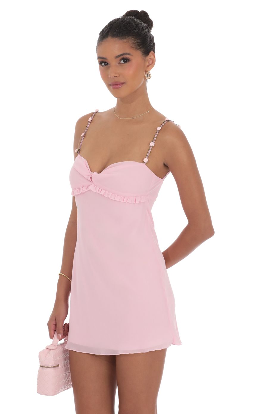 Lucy In The Sky Floral Strap Babydoll Dress in Pink