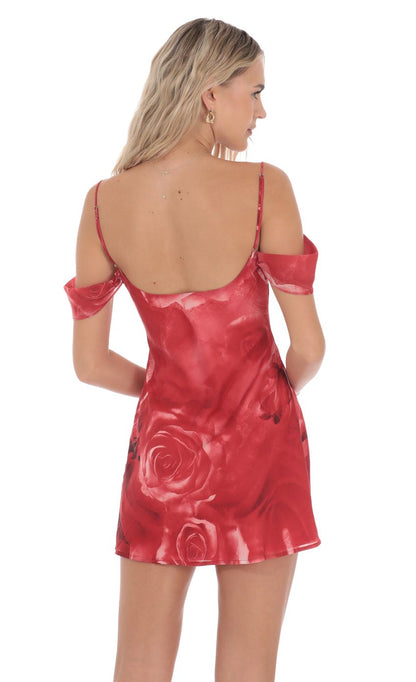 Lucy In The Sky Rose Off Shoulder Dress in Red
