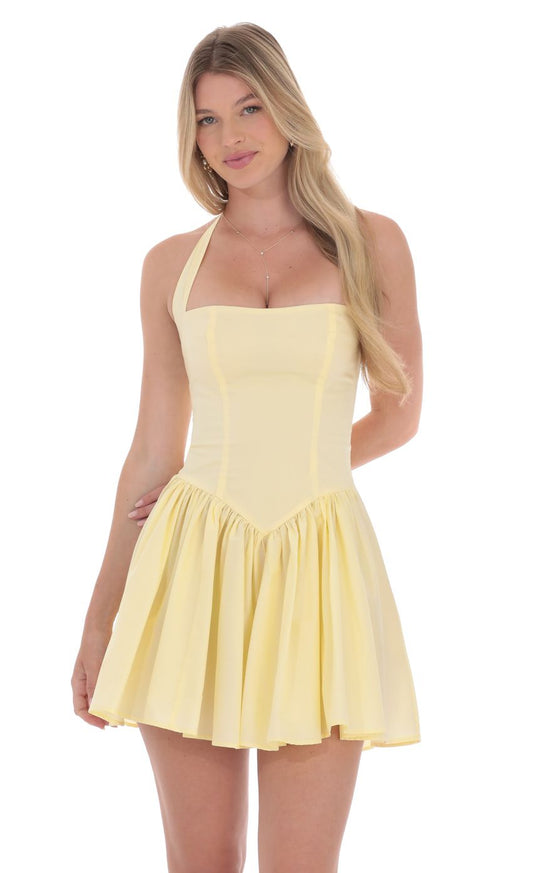 Lucy In The Sky Halter A-line Dress in Yellow