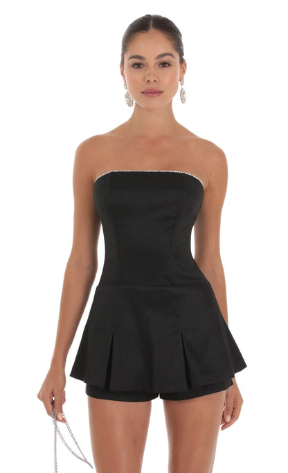 Lucy In The Sky Rhinestone Romper in Black