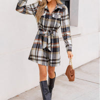 Cupshe Plaid Collared Long Sleeve Front Button Mini Shirt Dress