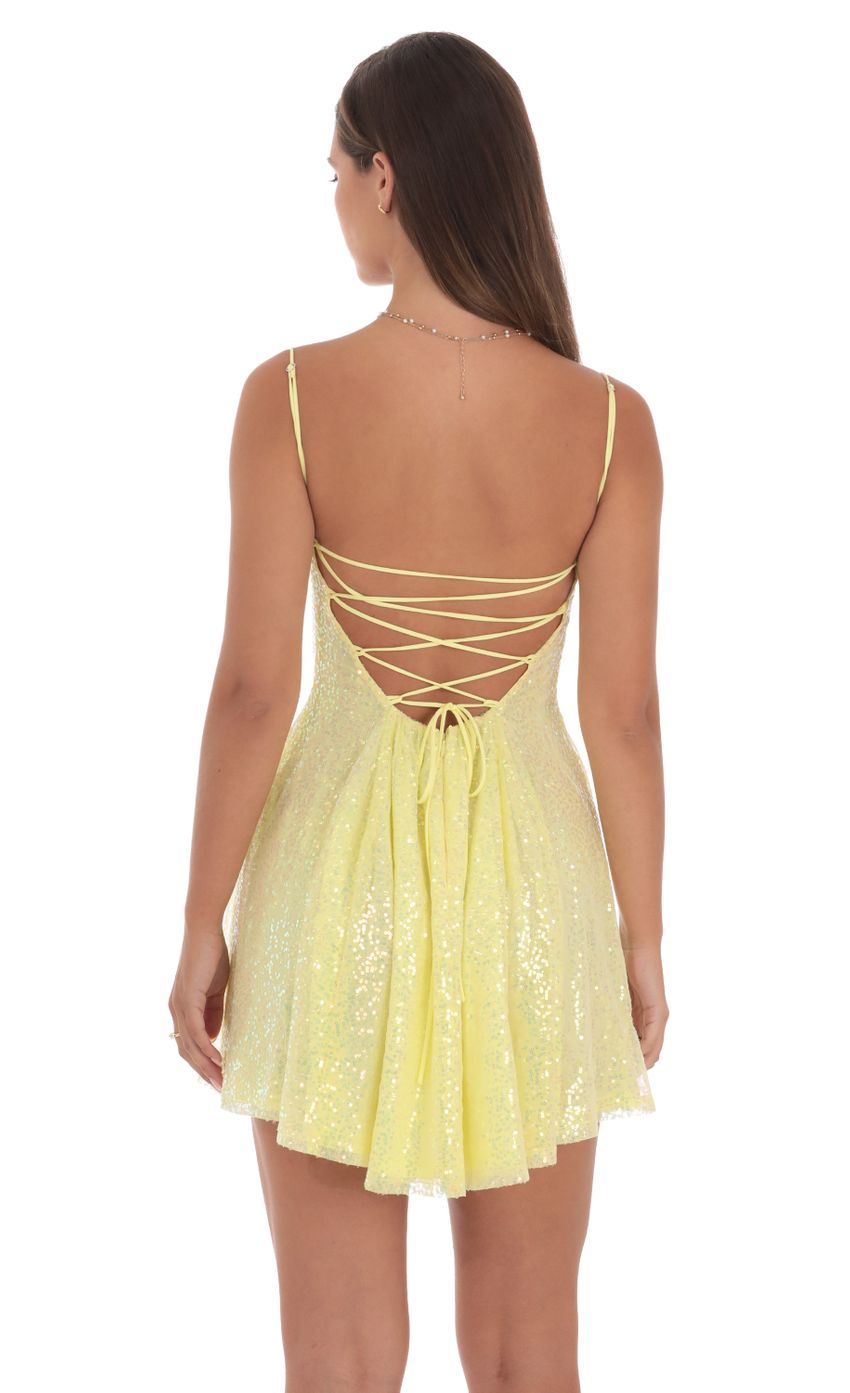 Lucy In The Sky Sequin Fit and Flare Dress in Golden Yellow